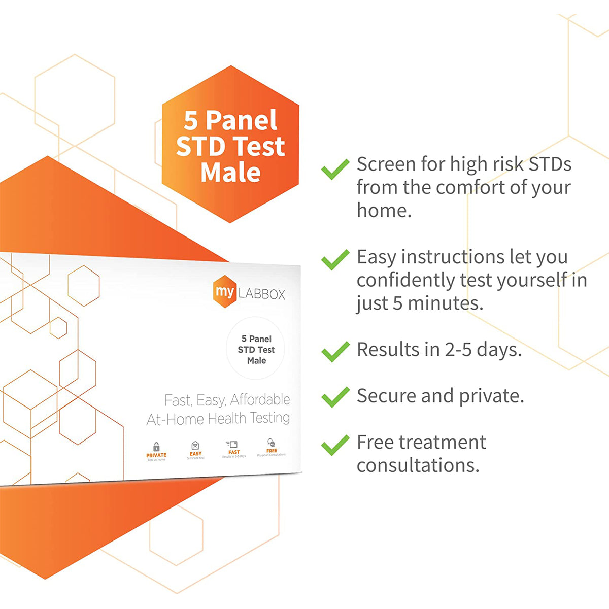 myLAB Box Safe Box Men's Health STD 5 Panel HIV Rapid Mail In At Home Test Kit - VMInnovations
