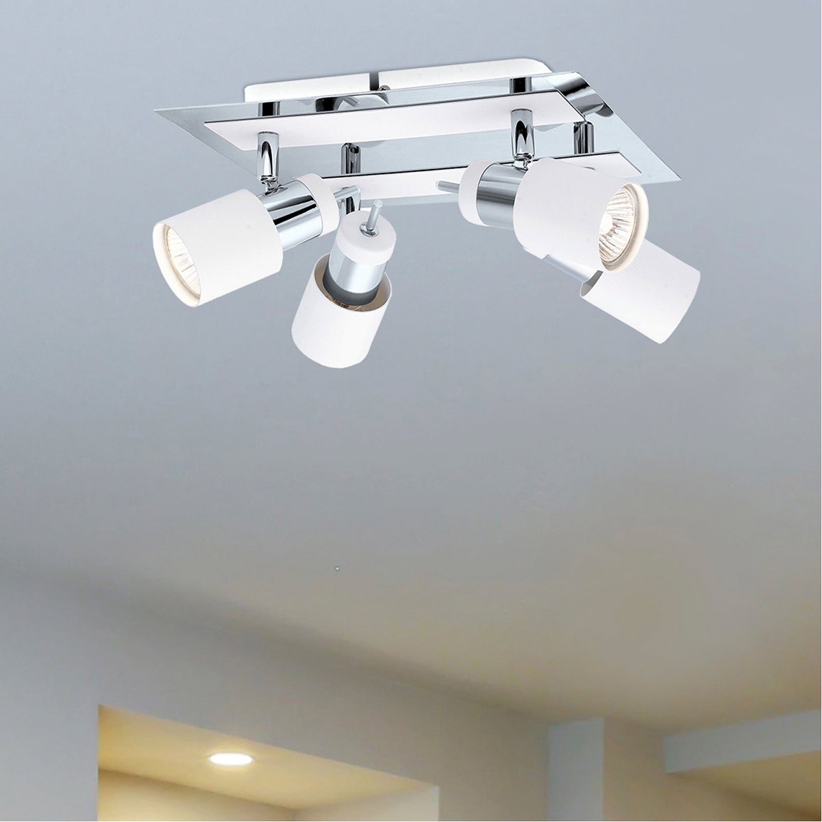 Eglo Davida 9 Inch 4 Light Semi Flush Mount Ceiling Light, Chrome and White - VMInnovations