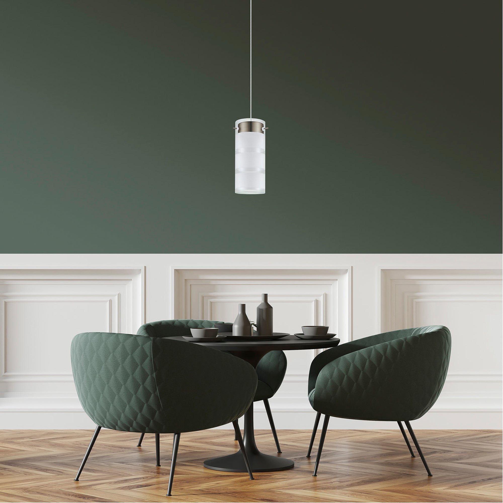 Eglo Lighting Olvero Modern 5 Inch LED Glass Pendant Ceiling Light, Satin Nickel