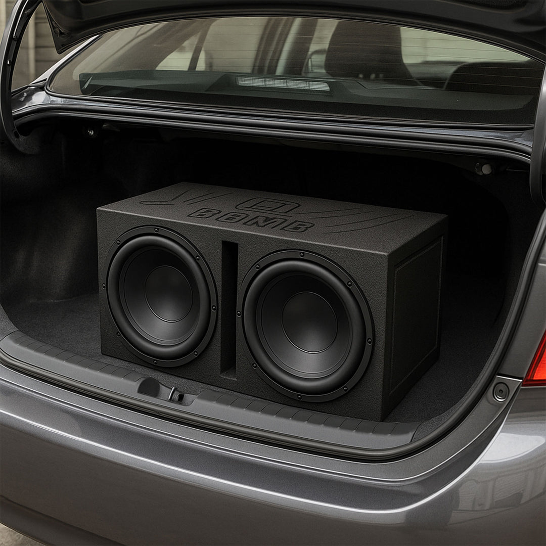 QPower QBOMB12V Dual 12" Vented Ported Subwoofer Sub Box with Bedliner Spray