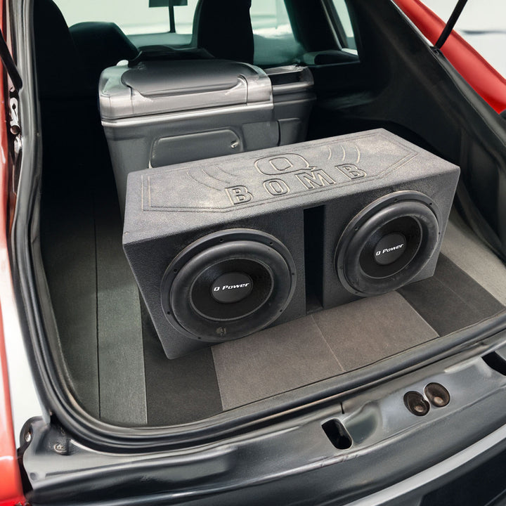 QPower QBOMB12V Dual 12" Vented Ported Subwoofer Sub Box with Bedliner Spray