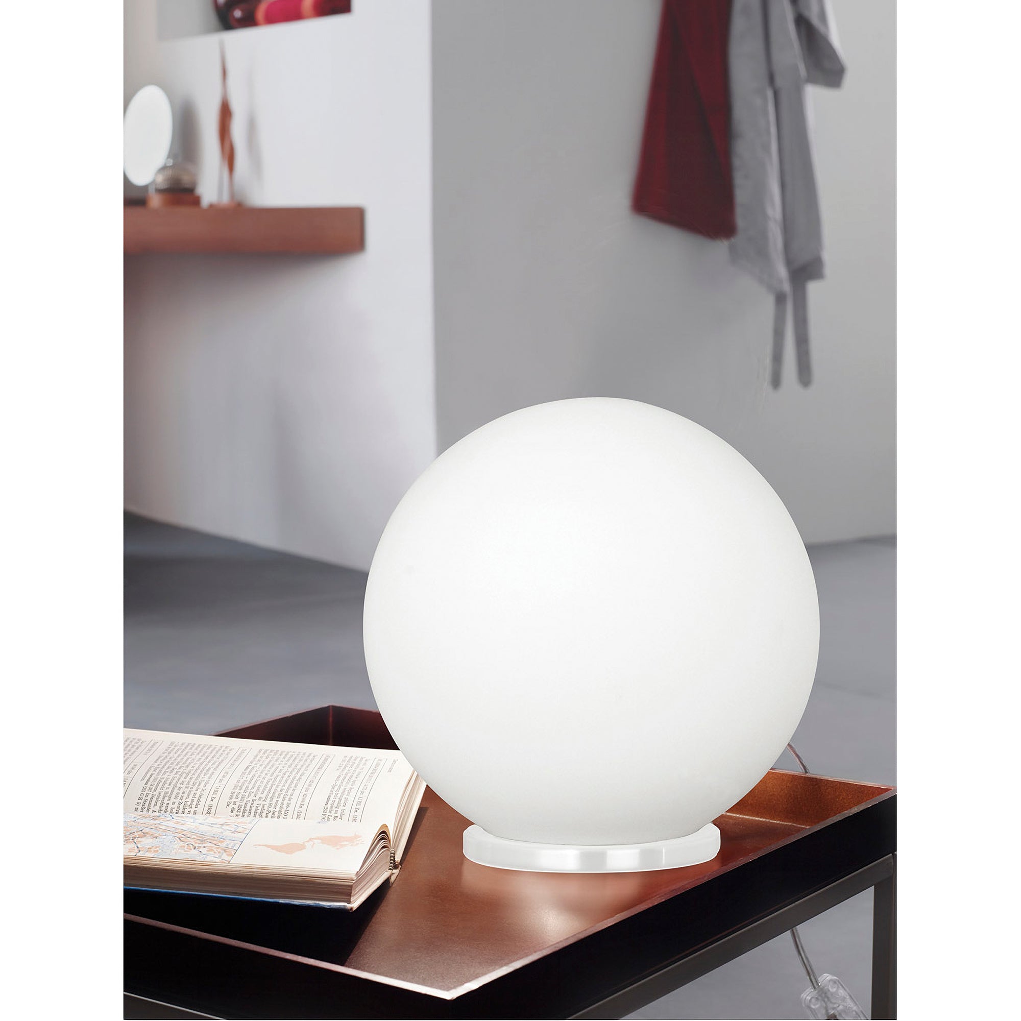 Eglo Lighting Rondo 8 Inch 60 Watt Portable Round Orb Glass Table Lamp, White