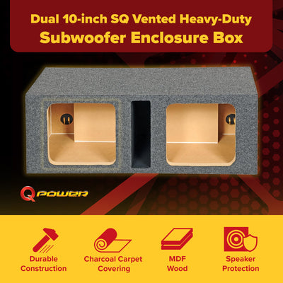 Q Power 10in Vented Heavy Duty Subwoofer Enclosure with 2 Square Holes(Open Box)