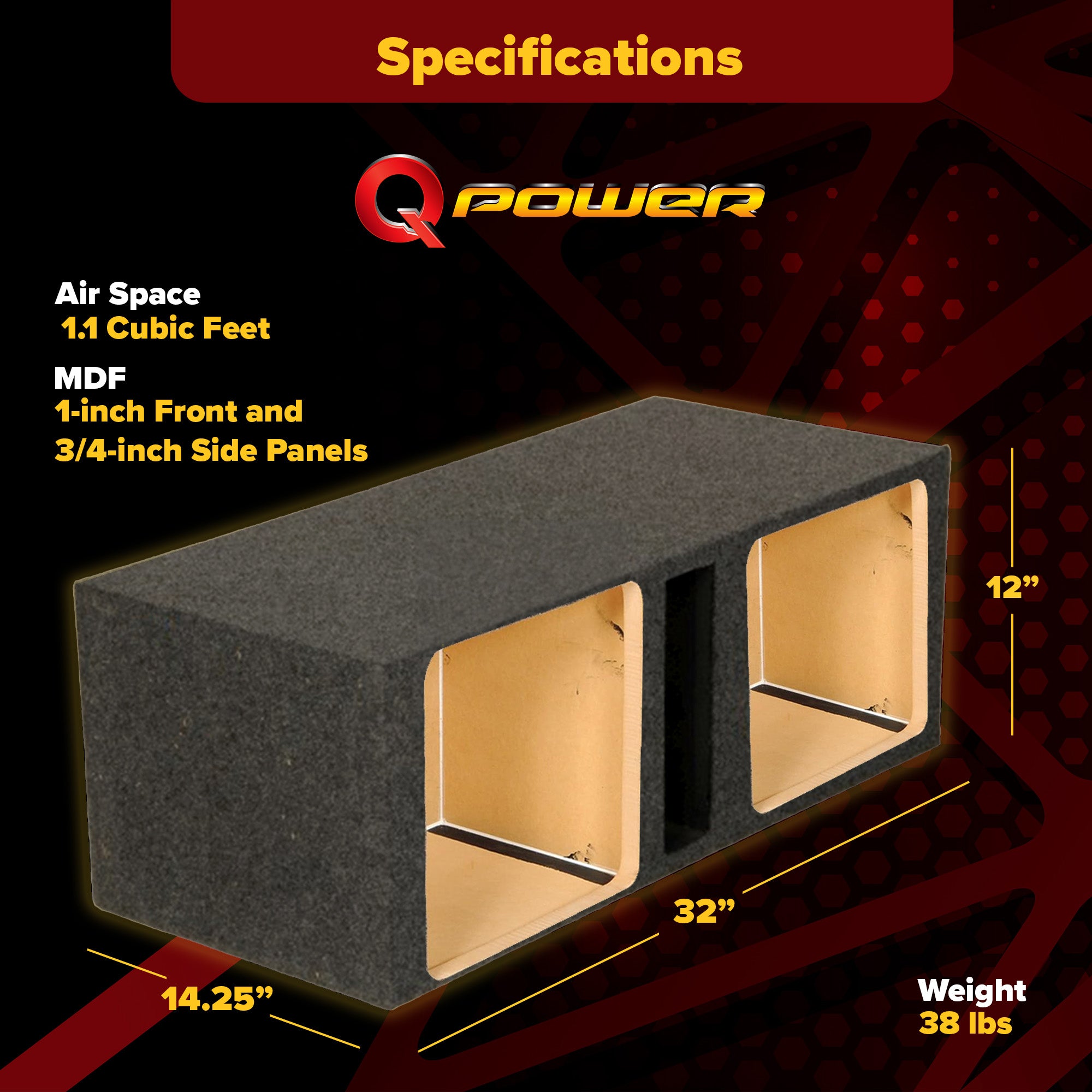 Q Power 10in Vented Heavy Duty Subwoofer Enclosure with 2 Square Holes(Open Box)