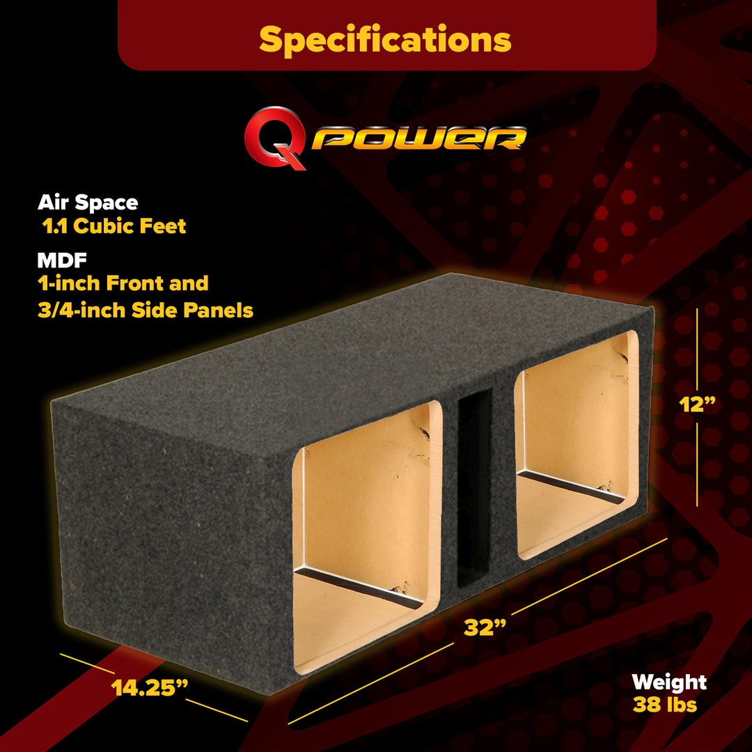 Q Power 10-Inch Vented Heavy Duty Subwoofer Enclosure with 2 Square Holes, Grey