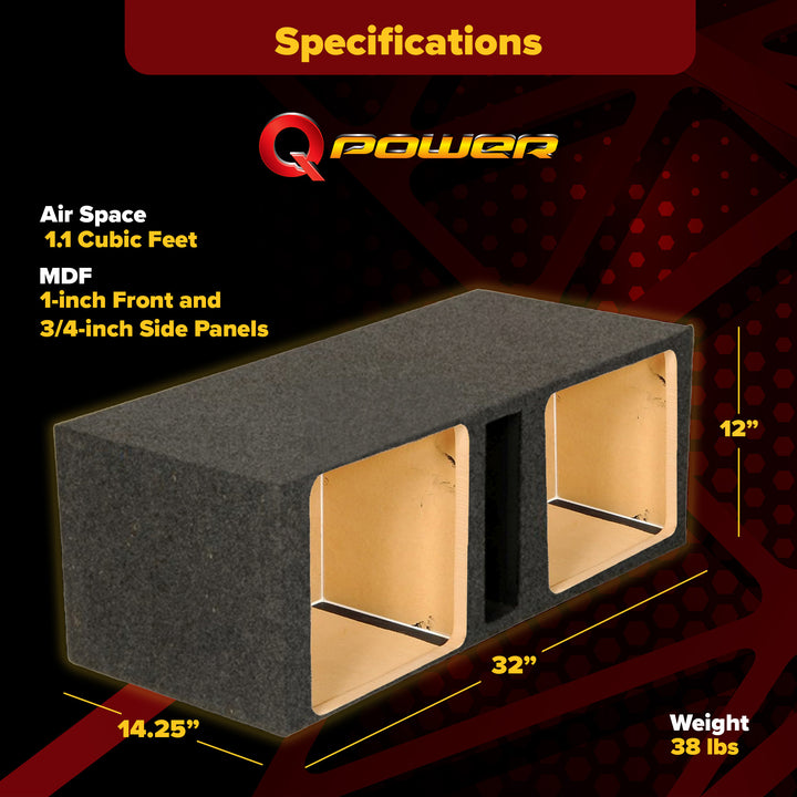 Q Power 10-Inch Vented Heavy Duty Subwoofer Enclosure with 2 Square Holes, Grey