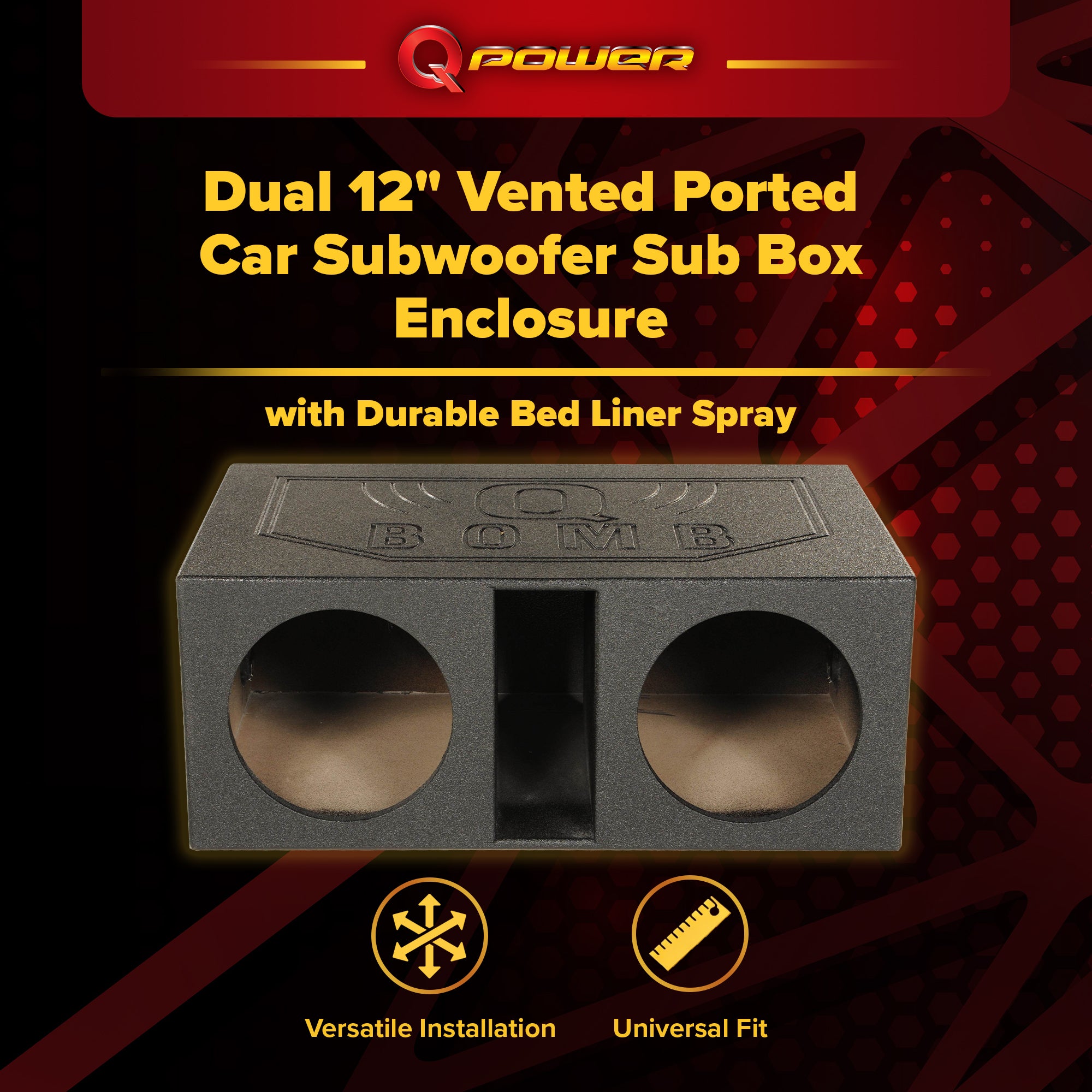 Q-Power QBOMB12VL 12" Dual Vented Ported Car Subwoofer Box Enclosure (Open Box)