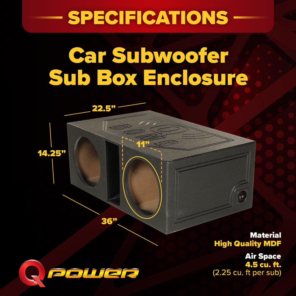 Q-Power QBOMB12VL 12" Dual Vented Ported Car Subwoofer Box Enclosure (Open Box)