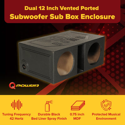 QPower 12" Dual Vented Ported Car Subwoofer Sub Box Enclosure (For Parts)