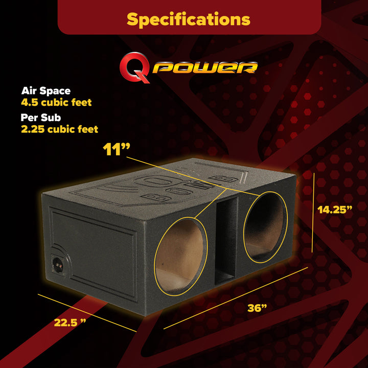 Q-Power QBOMB12VL 12" Dual Vented Ported Car Subwoofer Box Enclosure (Open Box)