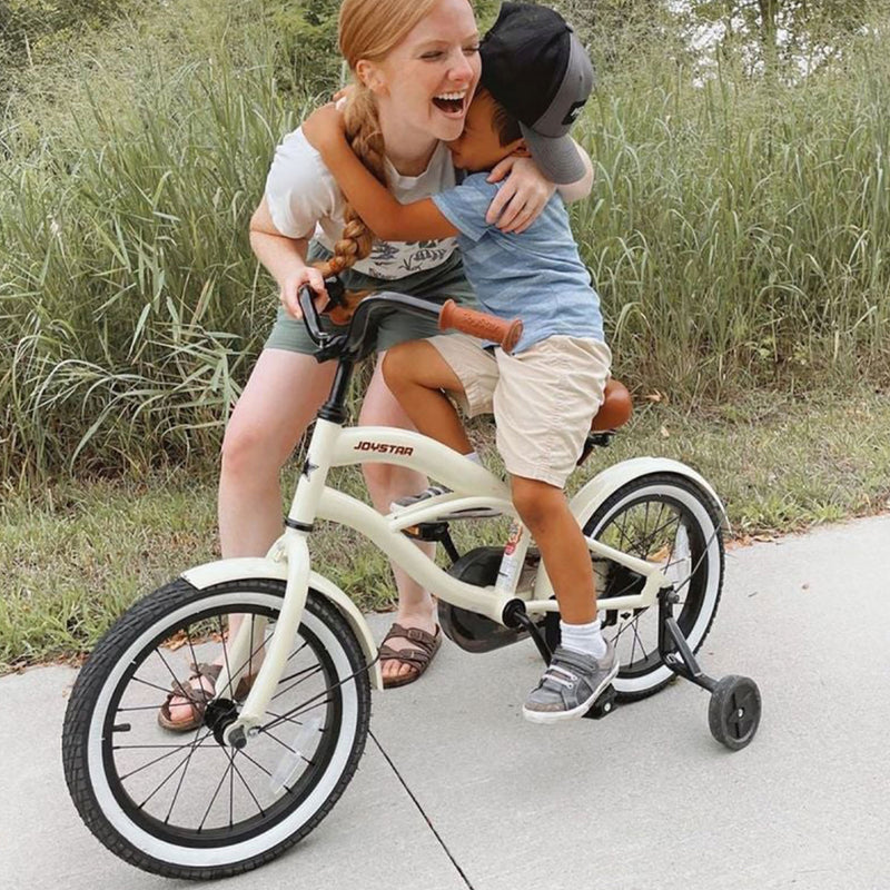 Joystar Aquaboy 16 Inch Kids Cruiser Bike w/ Training Wheels, Ages 4 to 7, Ivory
