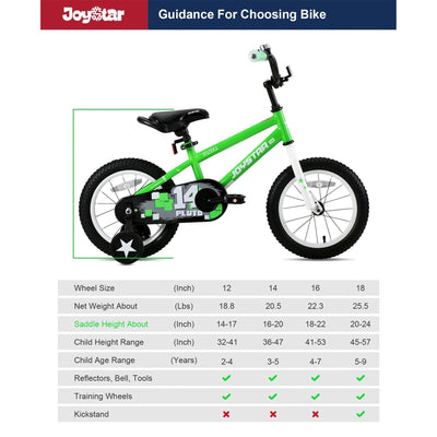 Joystar Pluto 16 Inch Ages 4 to 7 Kids Boys BMX Bike with Training Wheels, Green - VMInnovations
