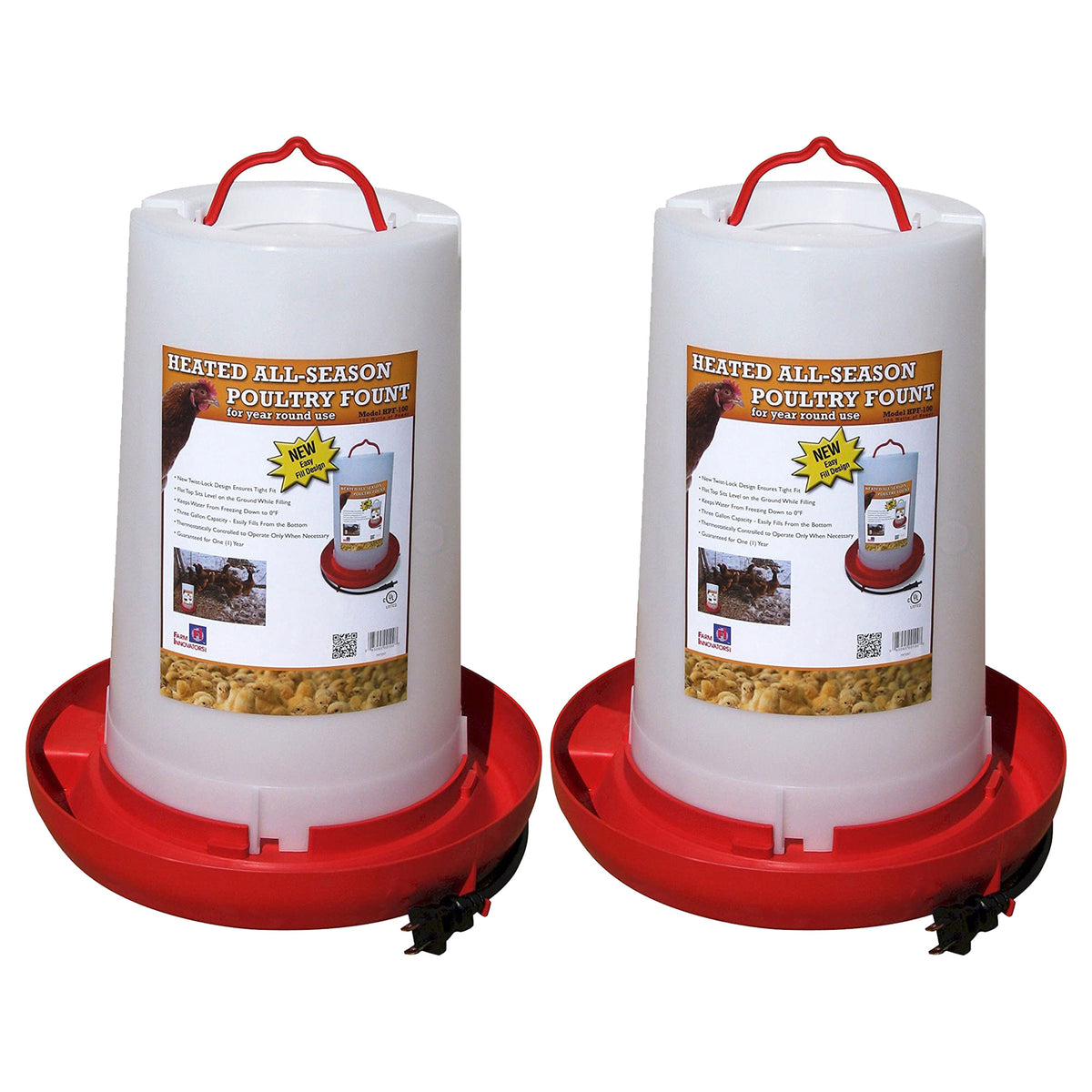Farm Innovators Heated Plastic Hanging Poultry Water Fountain, Red (2 Pack) - VMInnovations