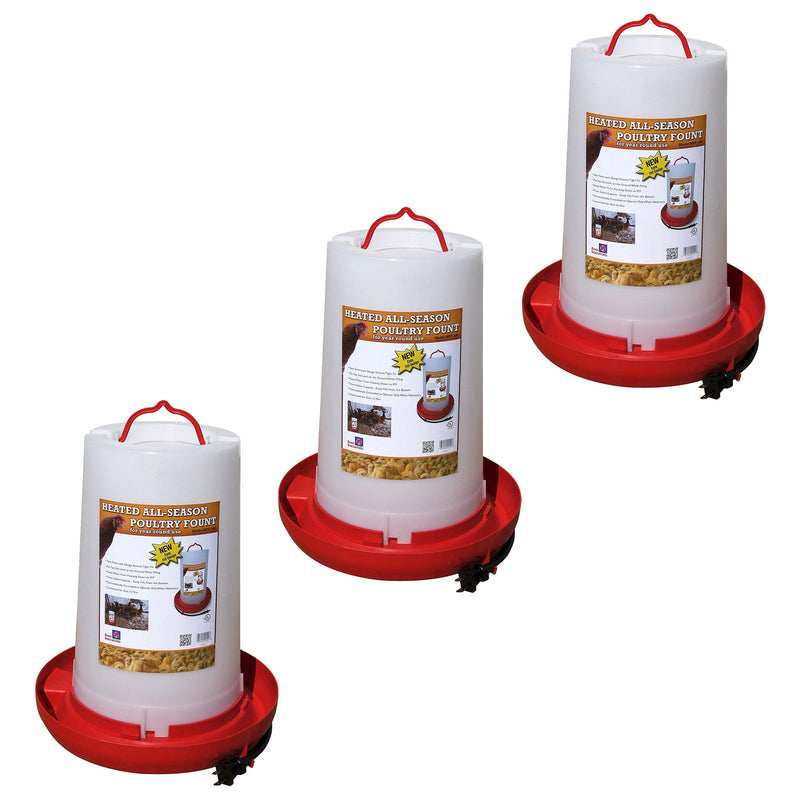 Farm Innovators Heated Plastic Hanging Poultry Water Fountain, Red (3 Pack)