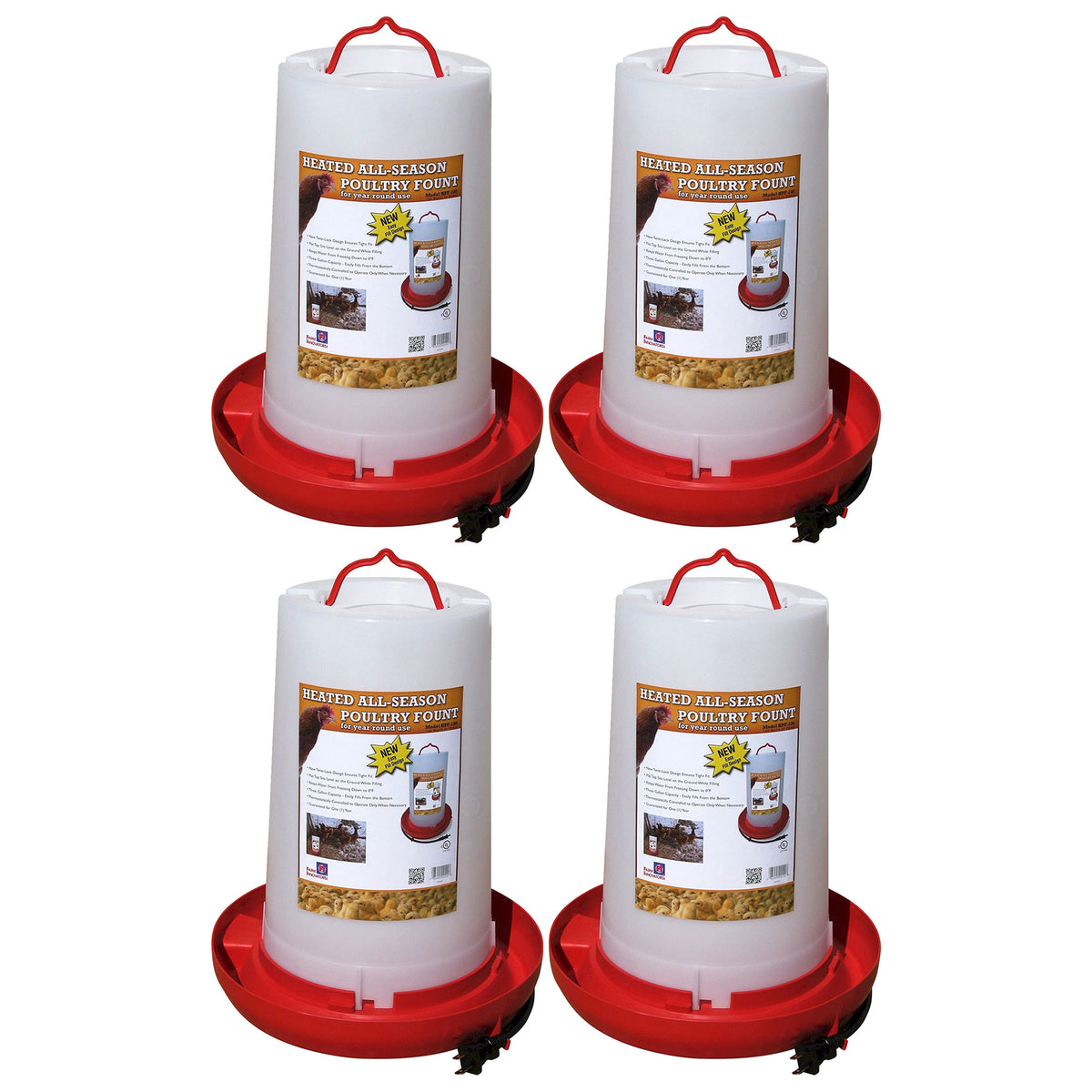 Farm Innovators Heated Plastic Hanging Poultry Water Fountain, Red (4 Pack) - VMInnovations