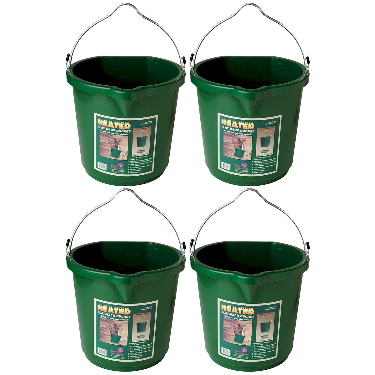 Farm Innovators Oversized 5 Gallon Plastic Flat Heated Bucket, 120 Watt (4 Pack)