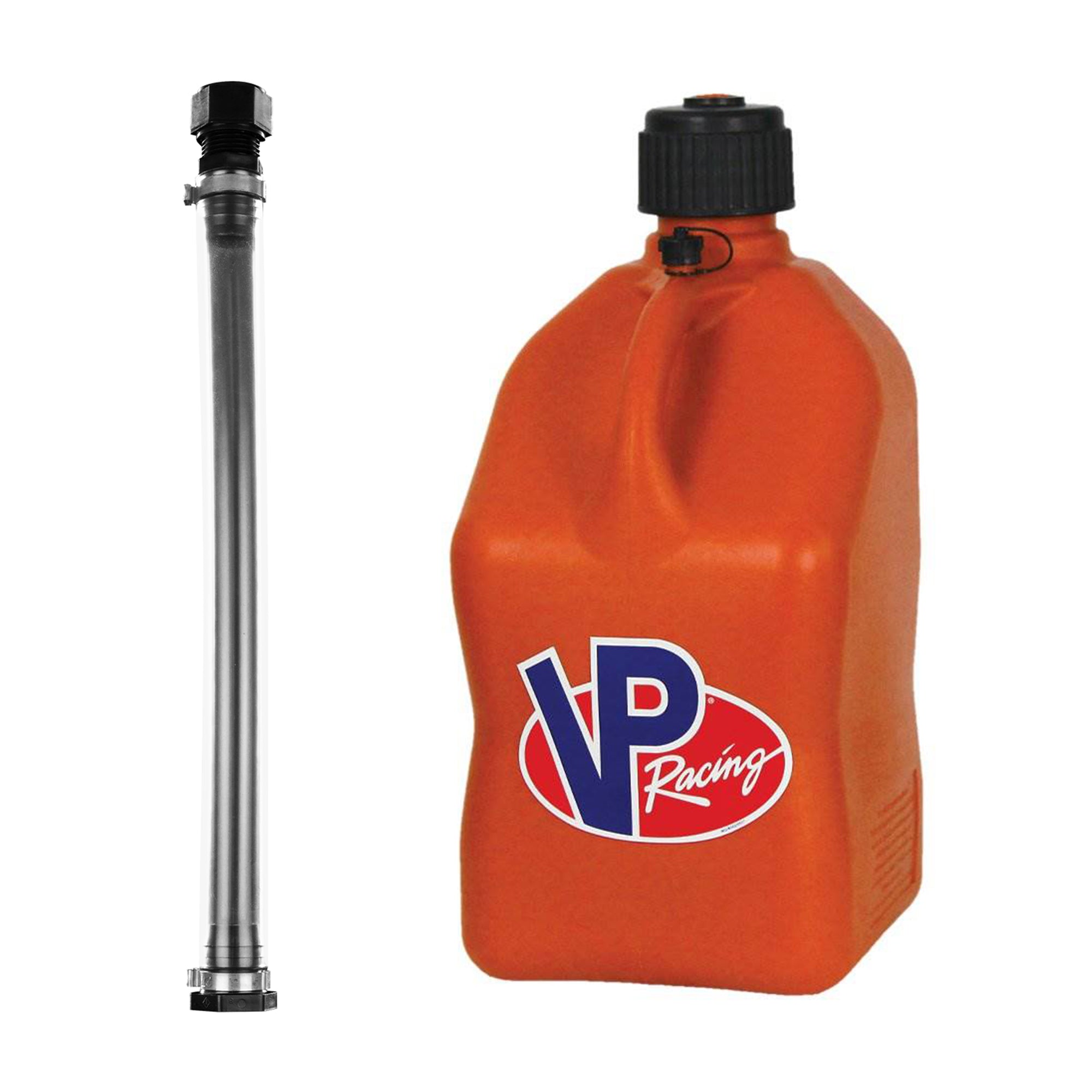 VP Racing Fuels 5 Gallon Orange Utility Jug Can + 14In Motorsport Container Hose
