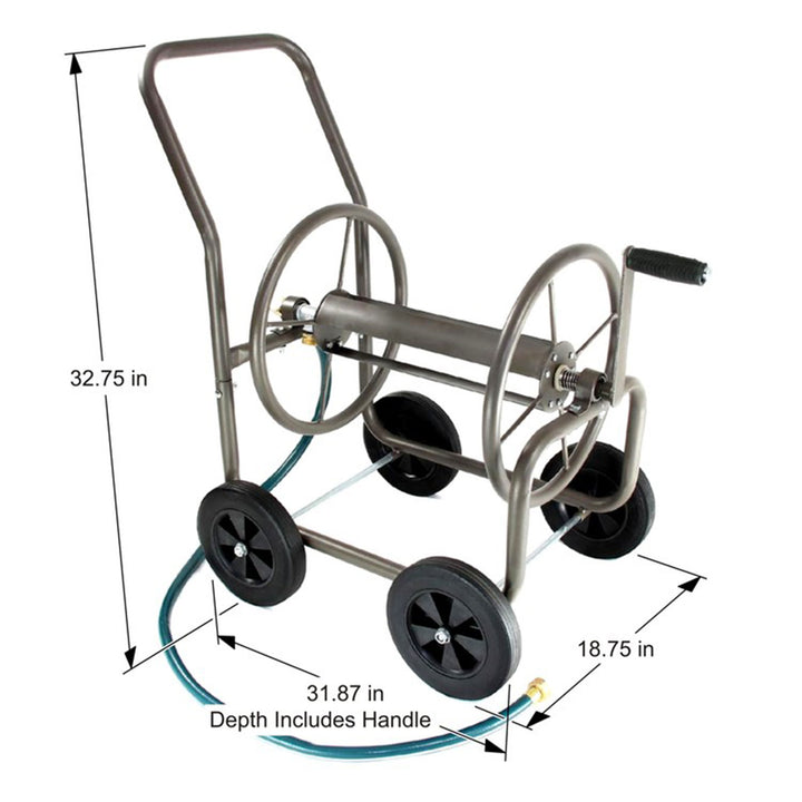 Liberty Garden 890 4 Wheel 200 Foot Lightweight Steel Frame Water Hose Reel Cart