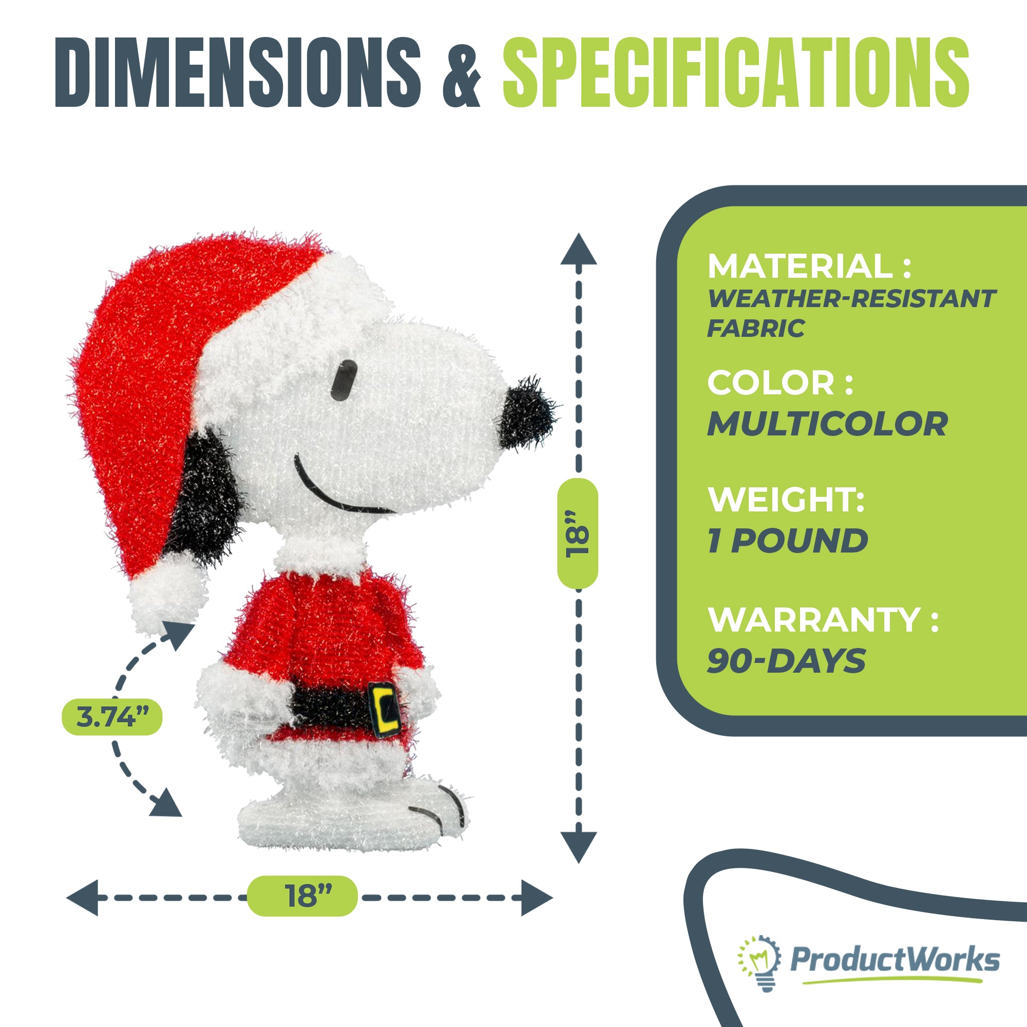 ProductWorks 18 inch Pre-Lit LED Snoopy Santa Holiday Decoration (For Parts)