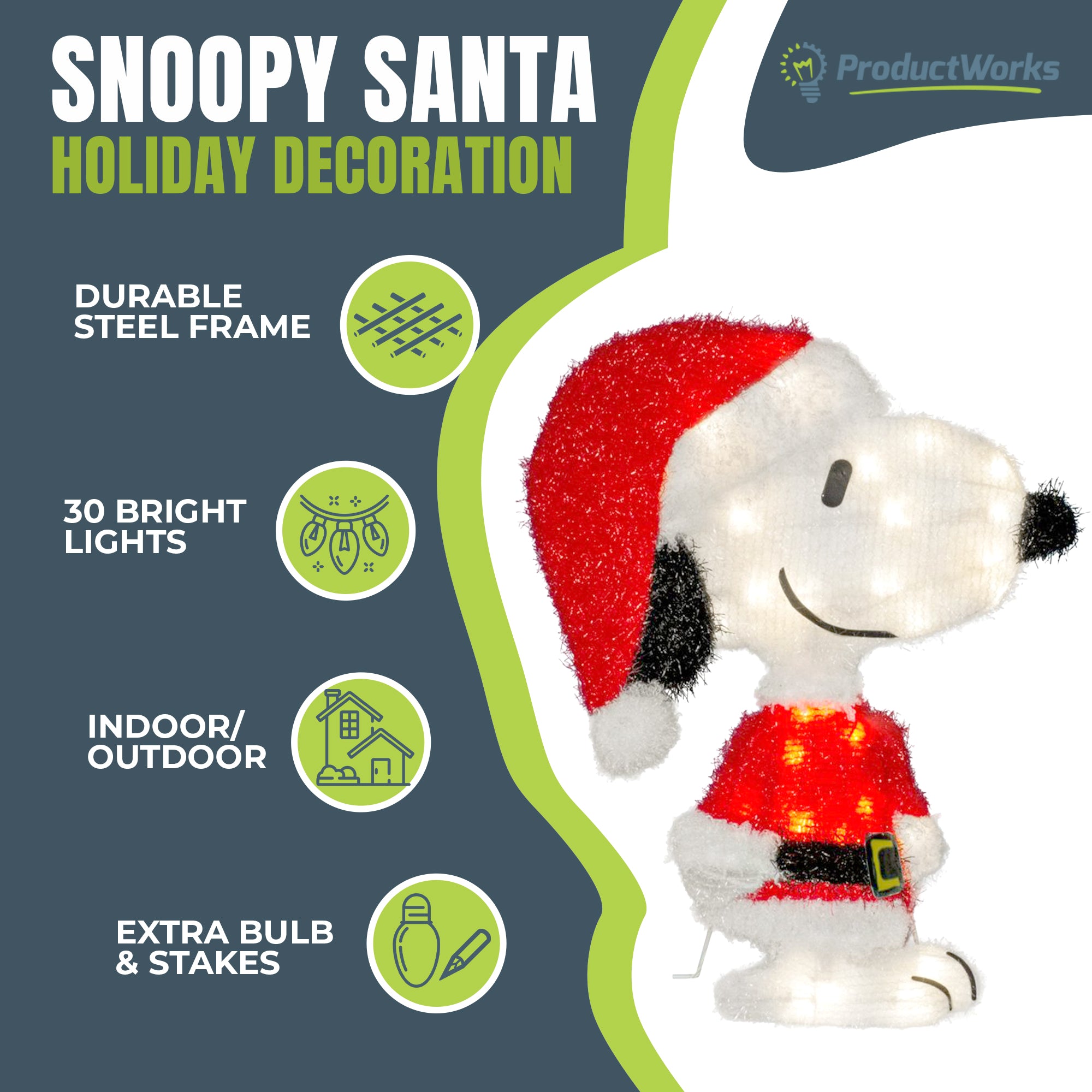 ProductWorks Peanuts 32" Snoopy & Woodstock Doghouse w/ 18" Santa Snoopy Decor - VMInnovations