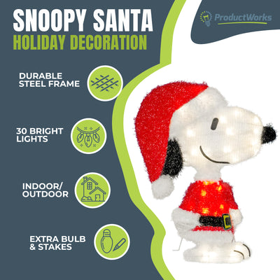 ProductWorks Peanuts 32" Snoopy & Woodstock Doghouse w/ 18" Santa Snoopy Decor - VMInnovations