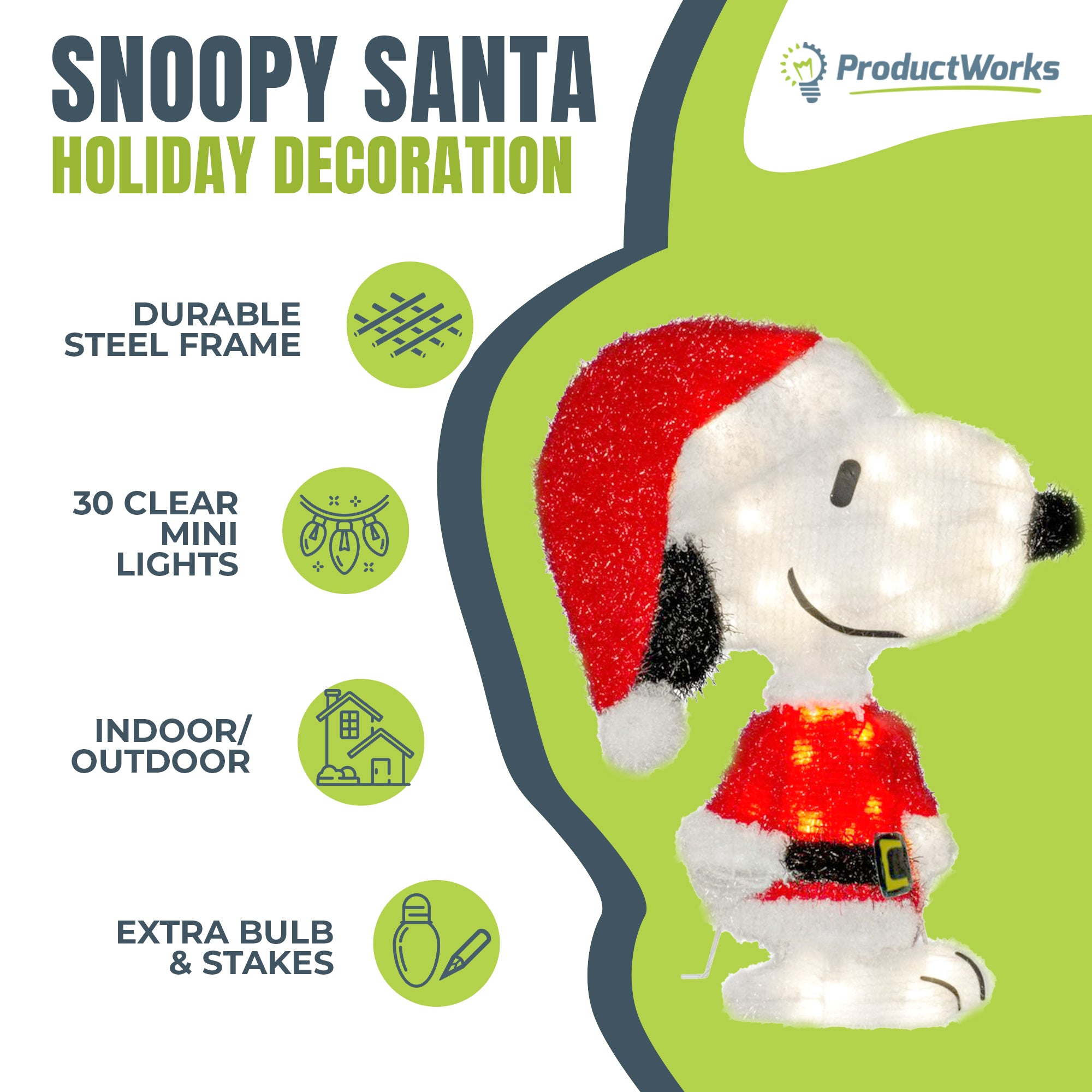 ProductWorks 18 Inch Pre-Lit LED Snoopy Santa Holiday Decoration (Open Box) - VMInnovations