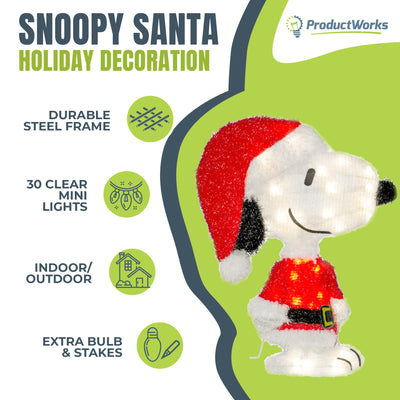 ProductWorks 18 Inch Pre-Lit LED Snoopy Santa Holiday Decoration (Open Box) - VMInnovations