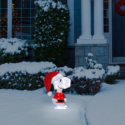 ProductWorks Peanuts 32" Snoopy & Woodstock Doghouse w/ 18" Santa Snoopy Decor - VMInnovations