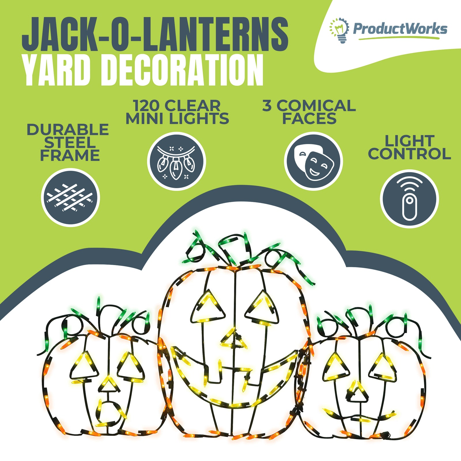 ProductWorks LED Jack-O-Lanterns Halloween Yard Decoration Pumpkins (Open Box) - VMInnovations
