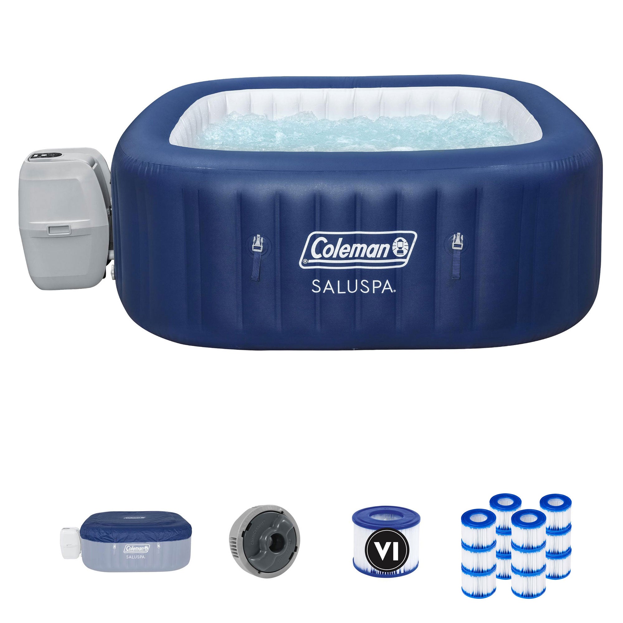 Coleman SaluSpa 4 Person Inflatable Outdoor Hot Tub with 12 Type VI Cartridges - VMInnovations