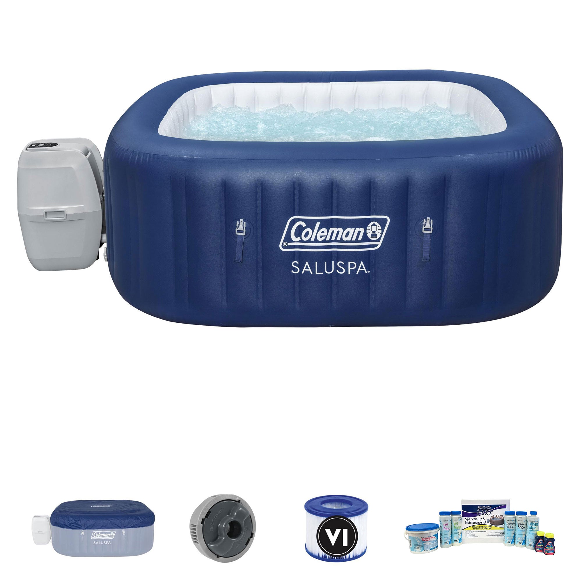 Coleman SaluSpa 4 Person Inflatable Outdoor Hot Tub Spa w/ 6 Month Chemical Kit - VMInnovations