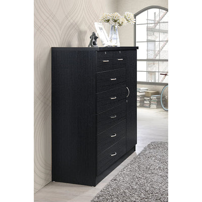 Hodedah Import Jumbo Chest of 7 Drawers with 2 Locks and Hanging Rod, Black