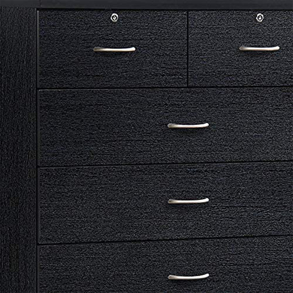 Hodedah Import Jumbo Chest of 7 Drawers with 2 Locks and Hanging Rod, Black