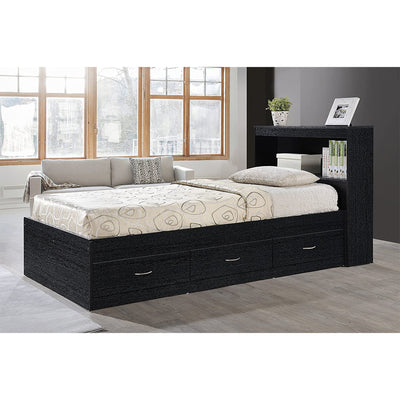 Hodedah Import Captain Bed with 3 Storage Drawers and Headboard, Twin, Black (For Parts)