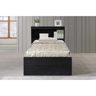 Hodedah Captain Bed with 3 Storage Drawers and Bookcase Headboard, Twin, Black