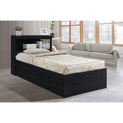 Hodedah Captain Bed with 3 Storage Drawers and Bookcase Headboard, Twin, Black