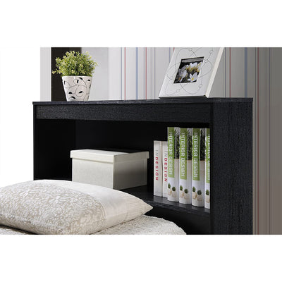 Hodedah Captain Bed with 3 Storage Drawers and Bookcase Headboard, Twin, Black