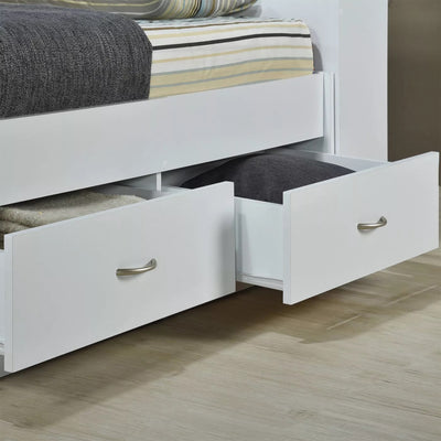 Hodedah Captain Bed with 3 Storage Drawers and Bookcase Headboard, Twin, White