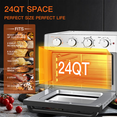 WEESTA KA23W 24 Quart Large Countertop Air Fryer Convection Oven Combo, Silver