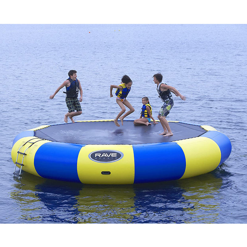 RAVE Sports Bongo 20ft Inflatable Water Bouncer Platform w/Ladder, Blue & Yellow