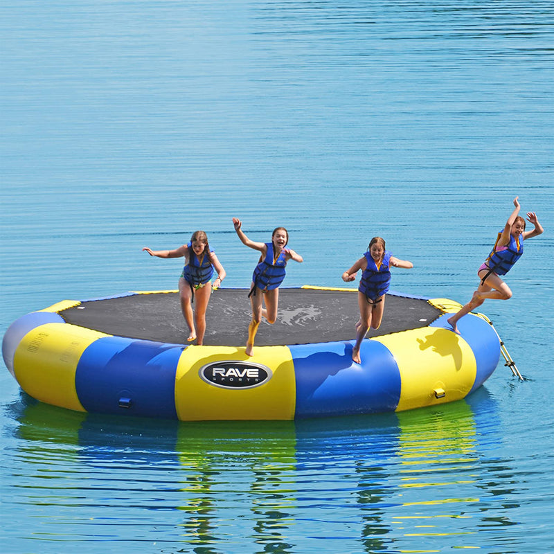 RAVE Sports Bongo 20ft Inflatable Water Bouncer Platform w/Ladder, Blue & Yellow