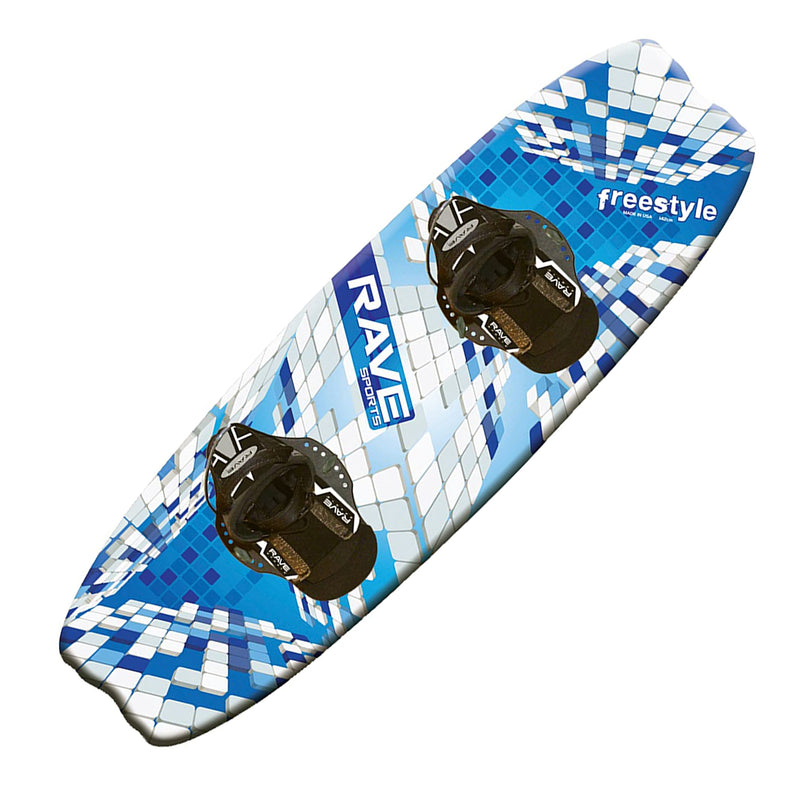 Rave Sports Adult Freestyle Wakeboard with Striker Boots and Bindings, Blue