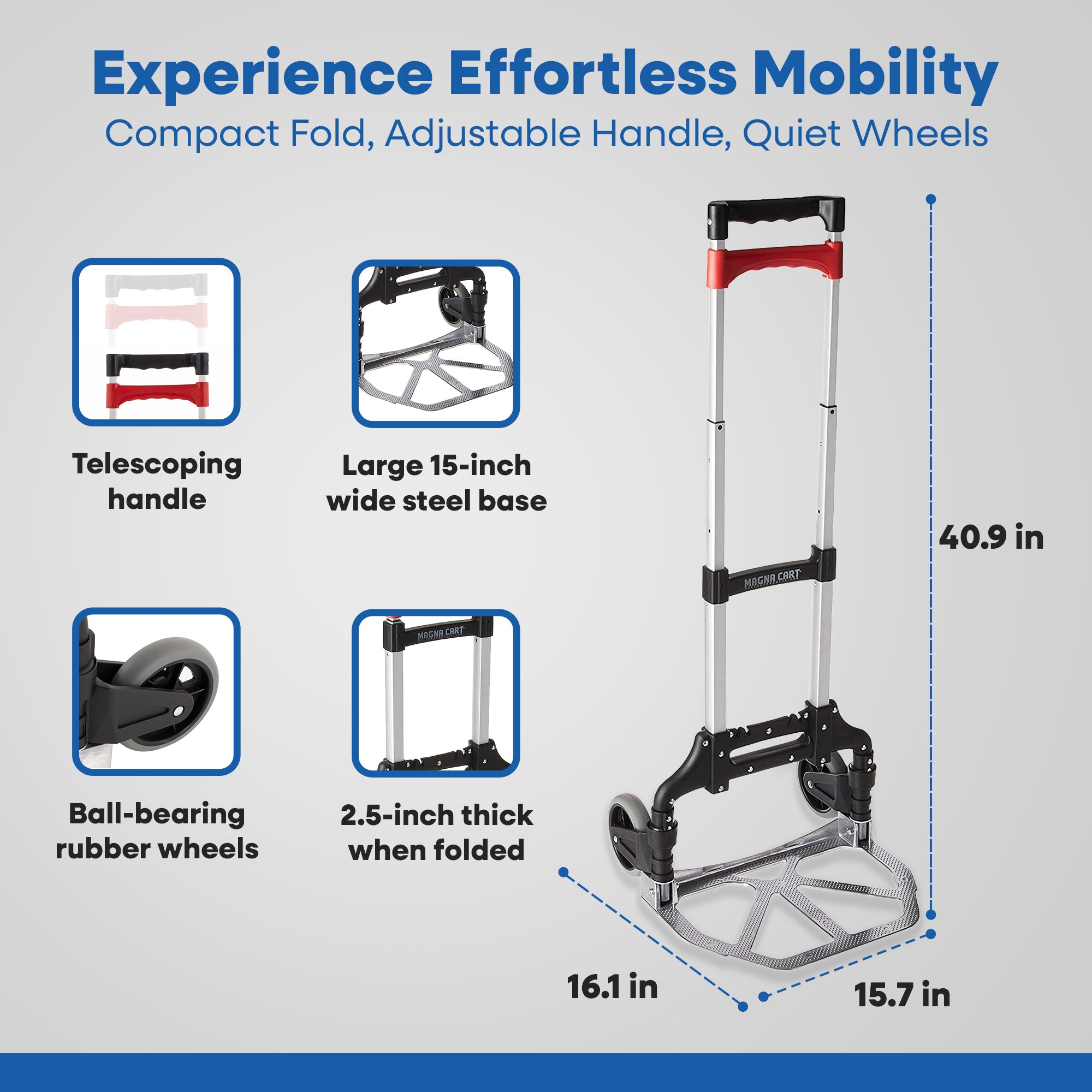 Magna Cart Personal MCX Folding Aluminum Hand Truck, 150lb Capacity, Black/Red - VMInnovations