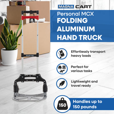 Magna Cart Personal MCX Folding Aluminum Hand Truck, 150lb Capacity, Black/Red - VMInnovations