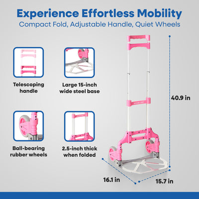 Magna Cart Personal MCX Folding Aluminum Hand Truck, 150 Pound Capacity, Pink