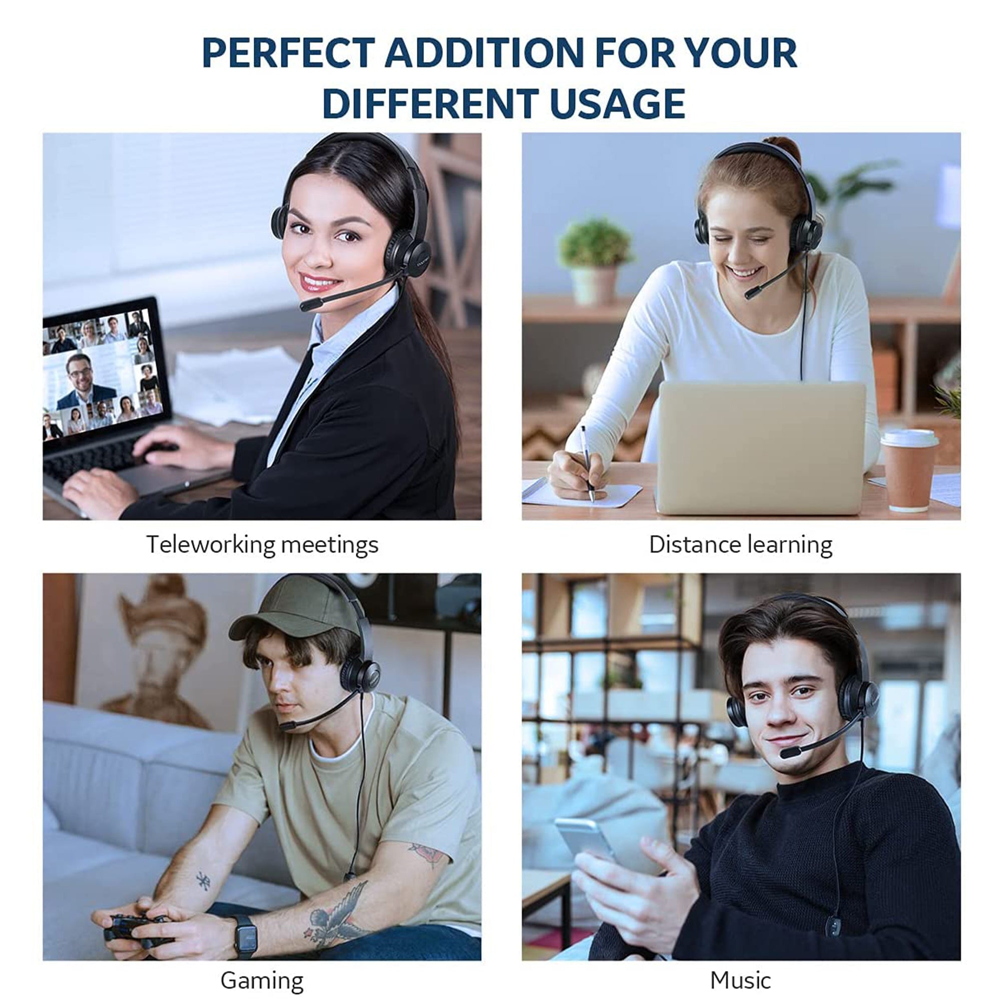S100 Headphone with Adjustable Boom Microphone Computer PC Headset, Black - VMInnovations
