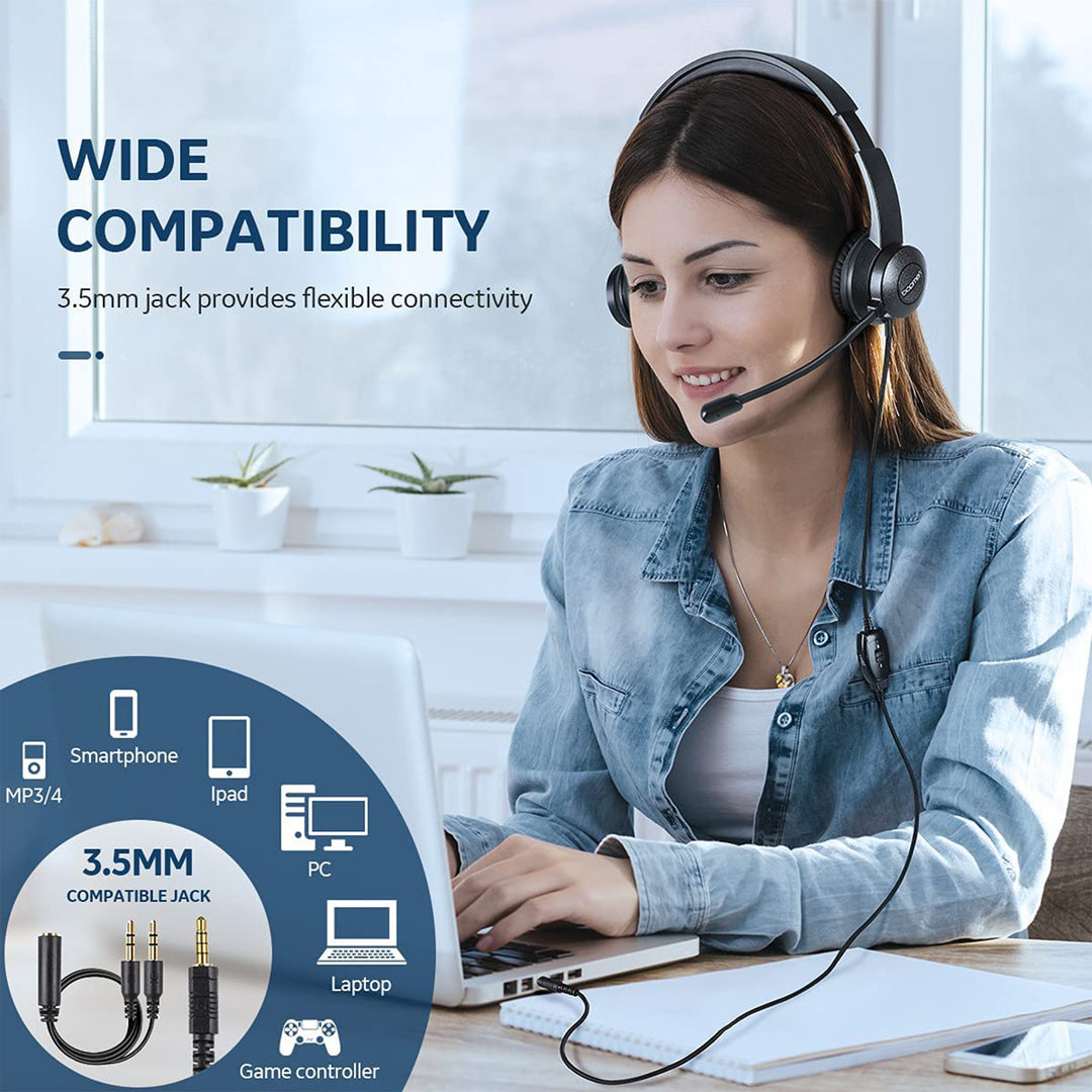 S100 Headphone with Boom Microphone Computer PC Headset, Black (Open Box) - VMInnovations