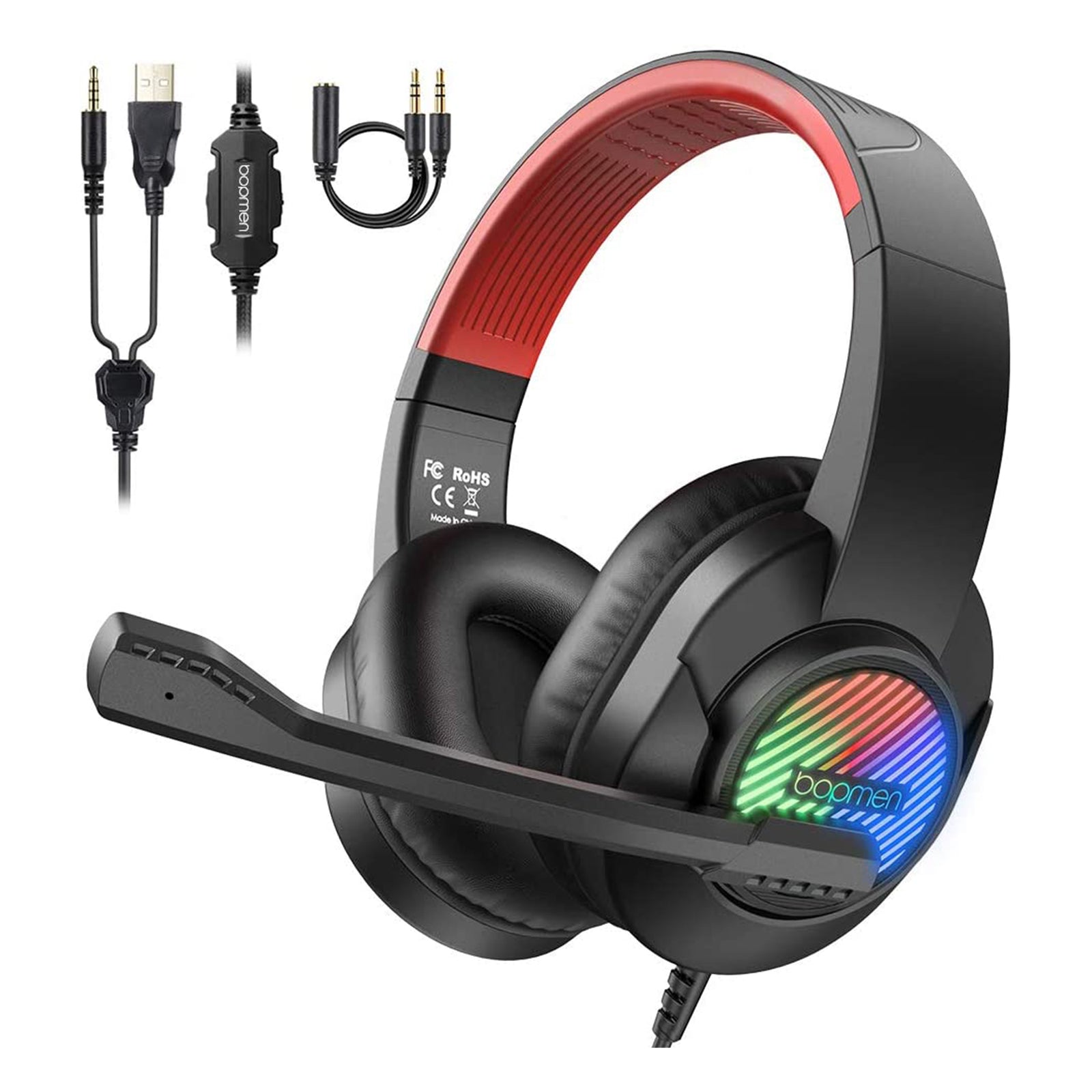 bopmen T8 USB Gaming Headset Wired Over Ear with RGB Lights (Open Box) - VMInnovations