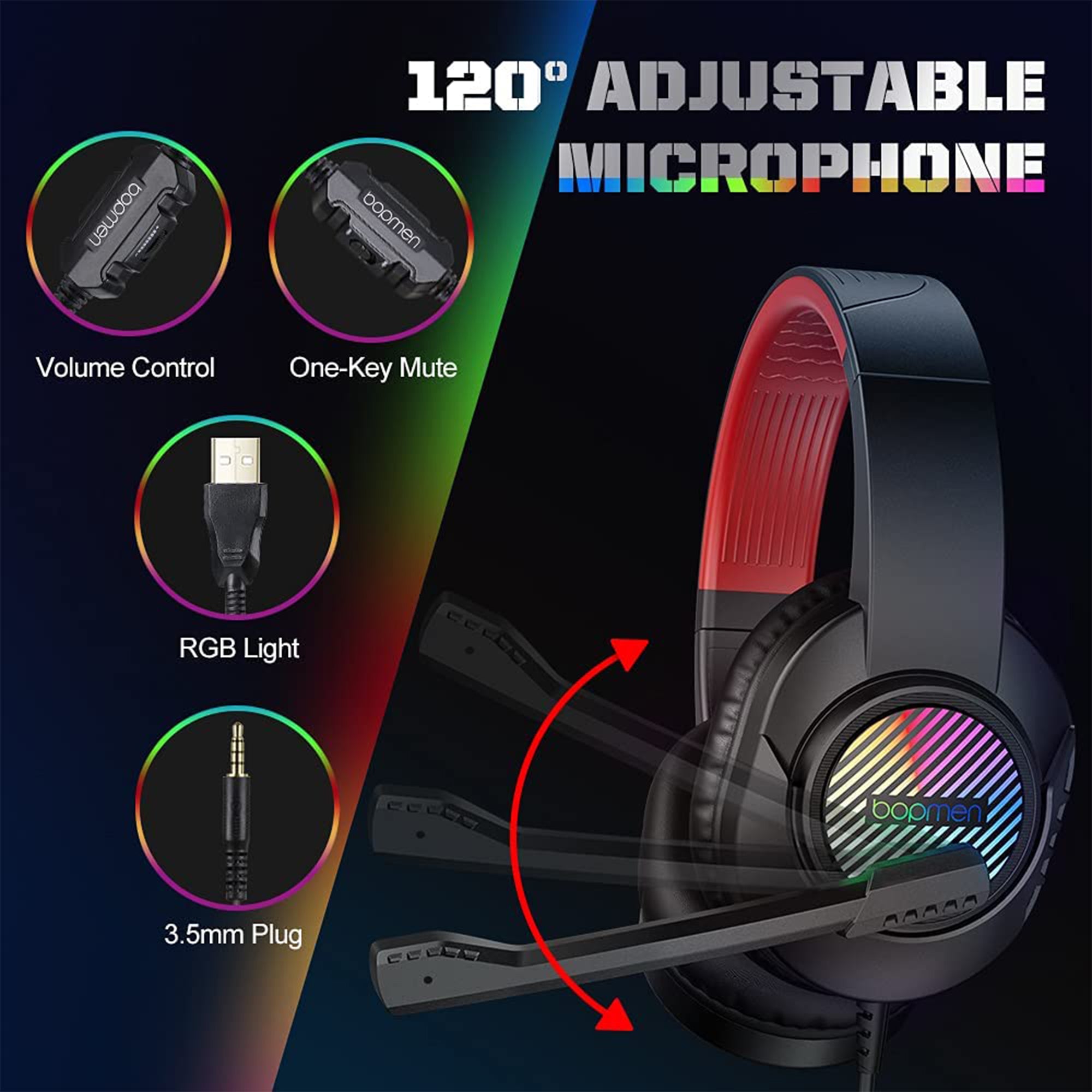OneOdio A11 Wireless Headphones, Black, and T8 USB Gaming Headset with Lights