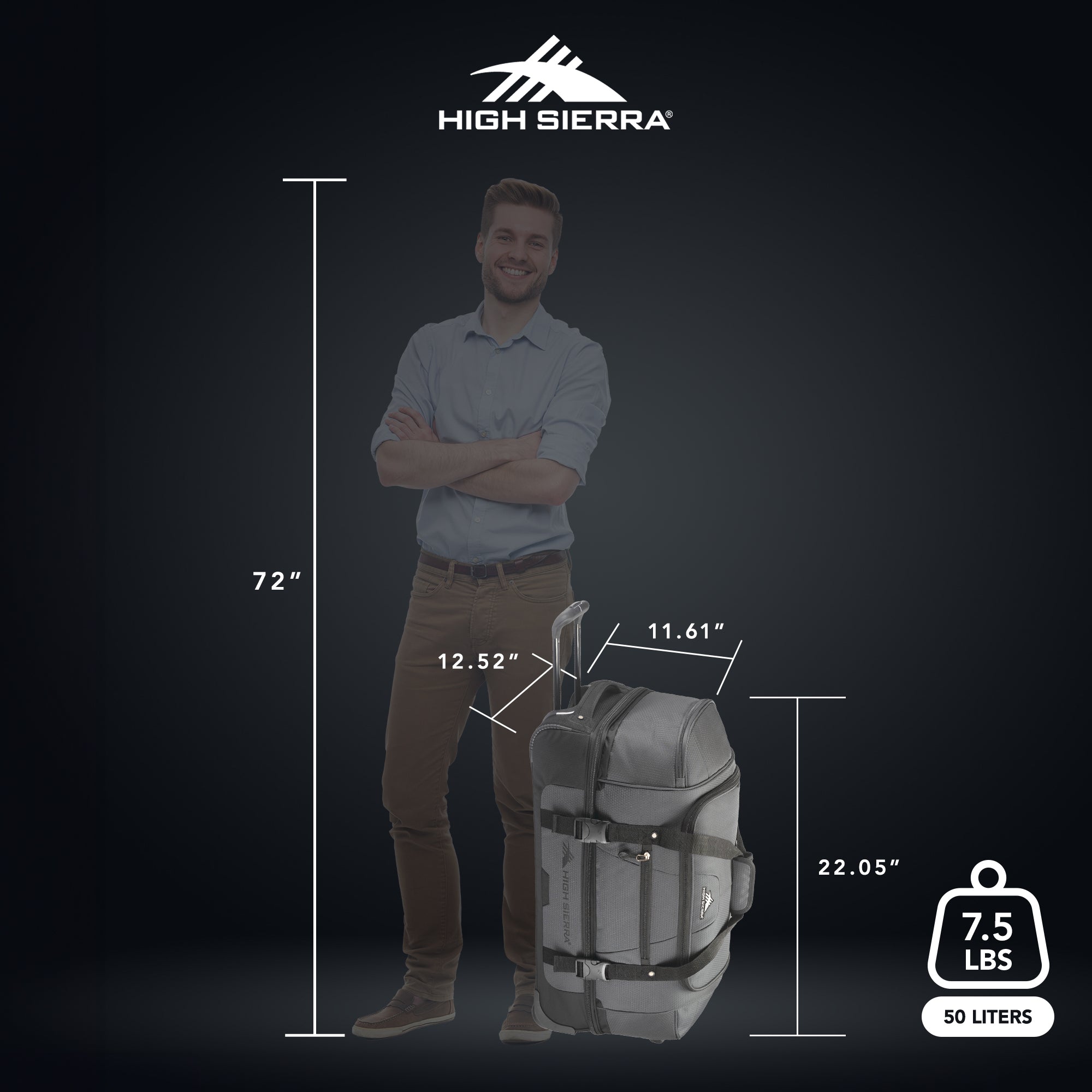 High Sierra Fairlead 22 Inch Drop Bottom Wheeled Duffel Bag with Handle, Mercury